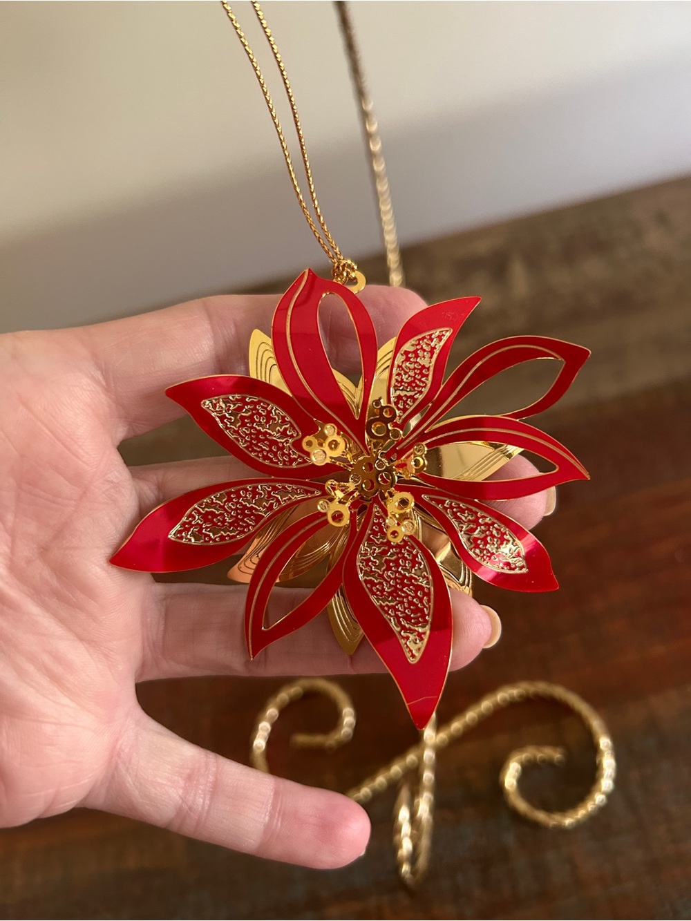 BALDWIN RED POINSETTIA ORNAMENT 3D New 24k GOLD FINISHED BRASS 2007